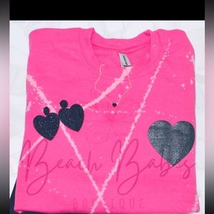 Bleach-Splattered Black Heart Hot Pink Sweatshirt